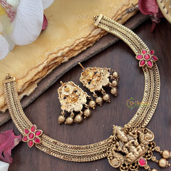 Vriksham Premium Lakshmi Dual Peacock Jadau Addigai-Red-Gold Bead-G17822