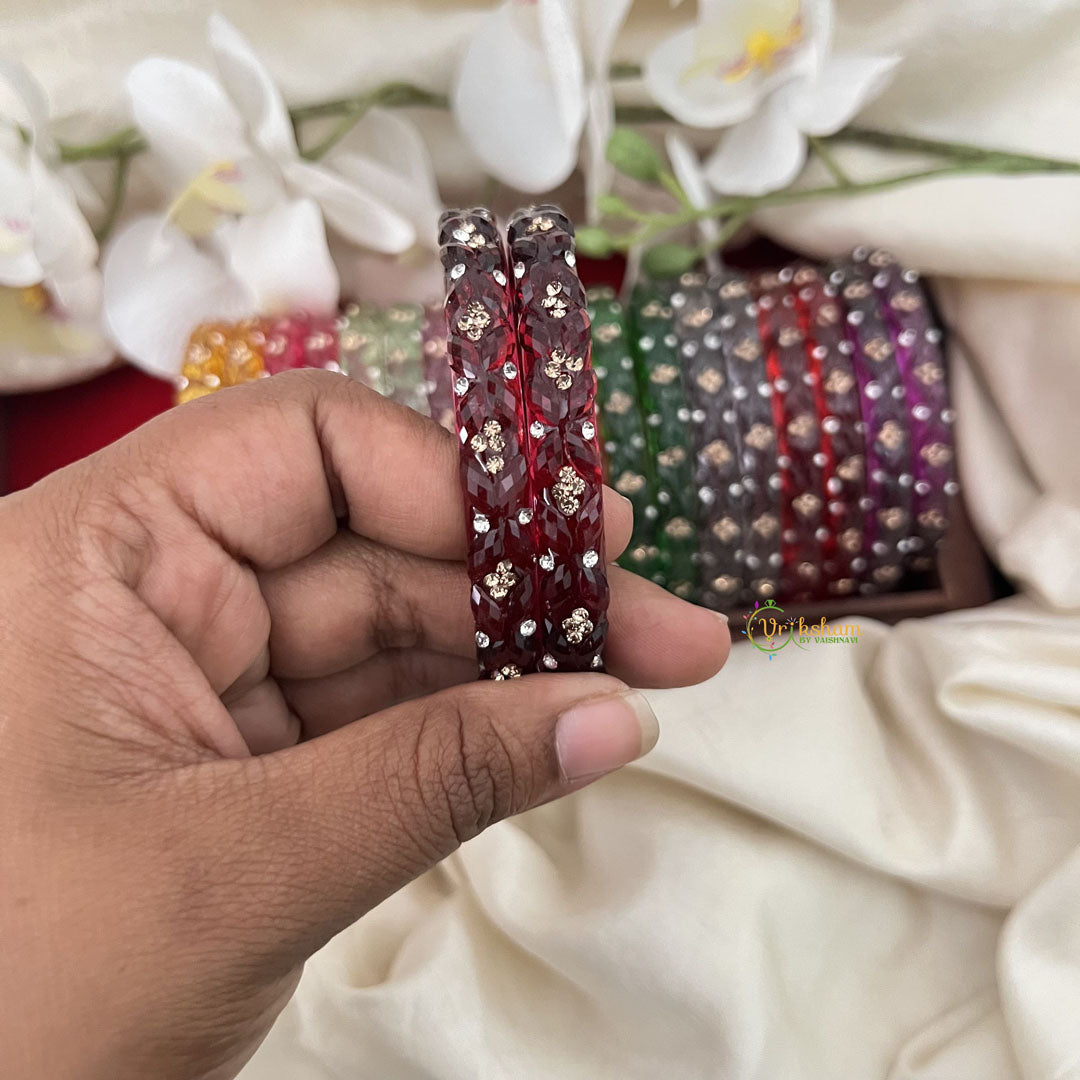 Vriksham Multi Colourful Glass Bangle With Stone Kada Set Return Gift-RG211