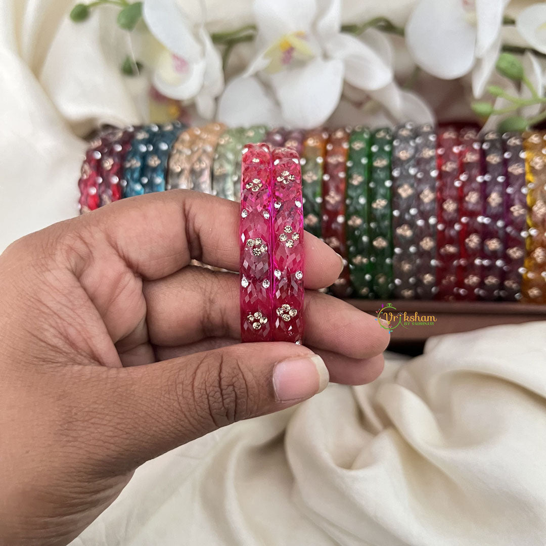 Vriksham Multi Colourful Glass Bangle With Stone Kada Set Return Gift-RG211