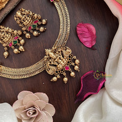 Vriksham Premium Lakshmi Dual Peacock Jadau Addigai-Red Green-Gold Bead-G17821
