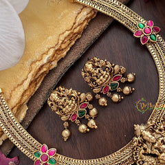 Vriksham Premium Lakshmi Dual Peacock Jadau Addigai-Red Green-Gold Bead-G17821
