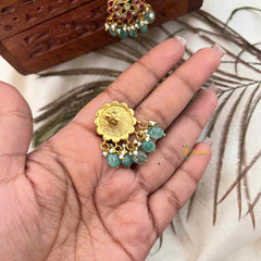 Vriksham Elegant Floral Jadau Kundan Stud-Green Beads-J4074