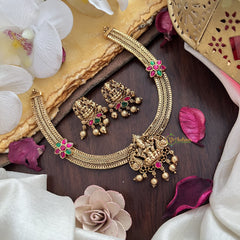 Vriksham Premium Lakshmi Dual Peacock Jadau Addigai-Red Green-Gold Bead-G17821