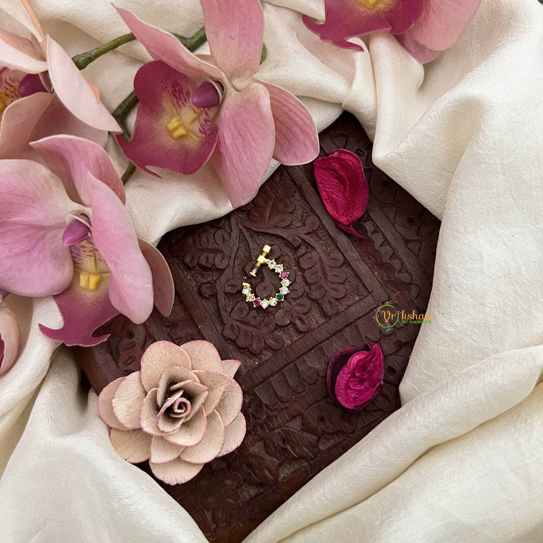 Vriksham Antique Zigzag Dot Style Press Naths/Nose Pin-Red White & Green-G20744