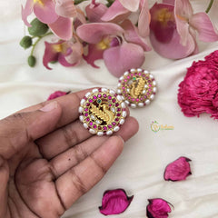 Vriksham Antique Gold Leaf Motif With Ruby & Pearl Detailing Kundan Jadau Stud Earrings-J3661