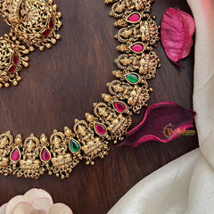Vriksham Gold Look Alike Lakshmi Jadau Short Neckpiece-Red Green-G17851