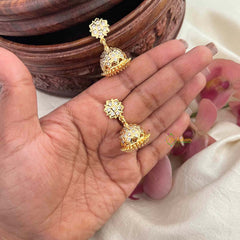 Vriksham Antique Micro Gold Finish Floral With White Kemp Stones Jhumkas-G21438