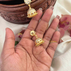 Vriksham Antique Micro Gold Finish Floral With White Kemp Stones Jhumkas-G21438