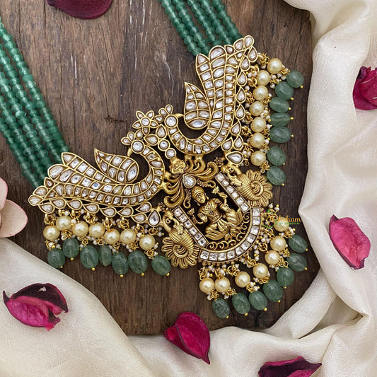 Vriksham Dual Peacock Lakshmi Jadau Kundan Pearl Mala-White-J2609