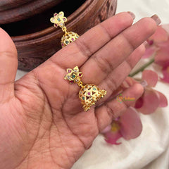 Vriksham Elegant Floral With Ruby & Emerald & White Kemp Stones Jhumkas-G21435