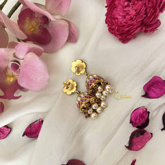Vriksham Elegant Gold Kundan Jadau Jhumkas-Red White-Pearl-J3665