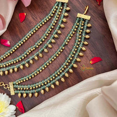 Vriksham Elegant Sea-Green Beaded With Gold Bud Charms 3-Layer Maatil-G21421