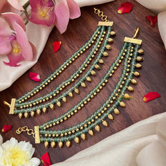 Vriksham Elegant Sea-Green Beaded With Gold Bud Charms 3-Layer Maatil-G21421