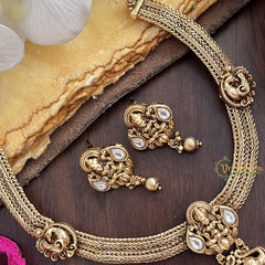 Vriksham Premium Lakshmi Dual Elephant Pendant Jadau Addigai-White-Gold Bead-G17823
