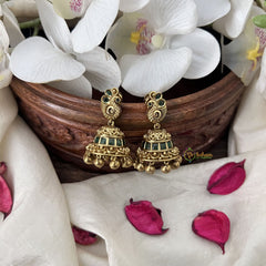 Vriksham Gold Look Alike Elegant Floral Style Jhumka-Green-Gold Pearls-G19092