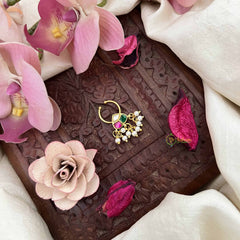 Vriksham Heritage Kundan Nath with Pearl Danglers Kundan Jadau Septum Ring-Green Red & White-J3924