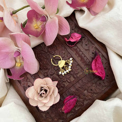 Vriksham Heritage Kundan Nath with Pearl Danglers Kundan Jadau Septum Ring-Green Red & White-J3924