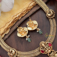 Vriksham Premium Lakshmi Dual Elephant Pendant Jadau Addigai-Red Green-Green Bead-G17825