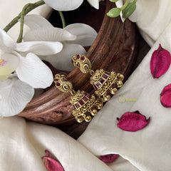 Vriksham Gold Look Alike Elegant Floral Style Jhumka-Red-Gold Pearls-G19191