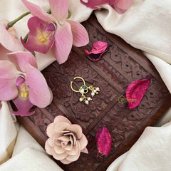 Vriksham Pear Shape  Gold-Toned kundan Jadau With White Green Septum Ring-J3888