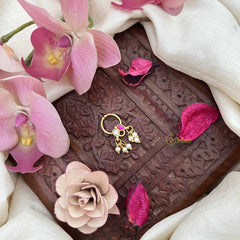 Vriksham Pear Shape  Gold-Toned Kundan Jadau With Red White Septum Ring-J3886