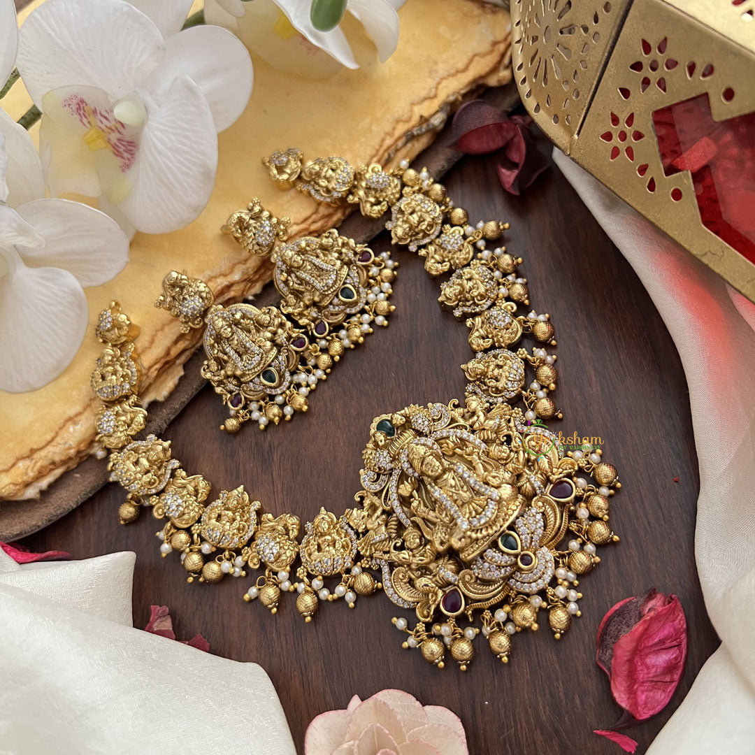 Vriksham Elegant Lakshmi AD Stone Short Neckpiece-Gold Bead-G17840
