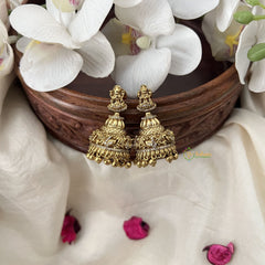 Vriksham Traditional Lakshmi With Peacock Golden Style Jhumkas Earrings-Gold Pearls-G19196