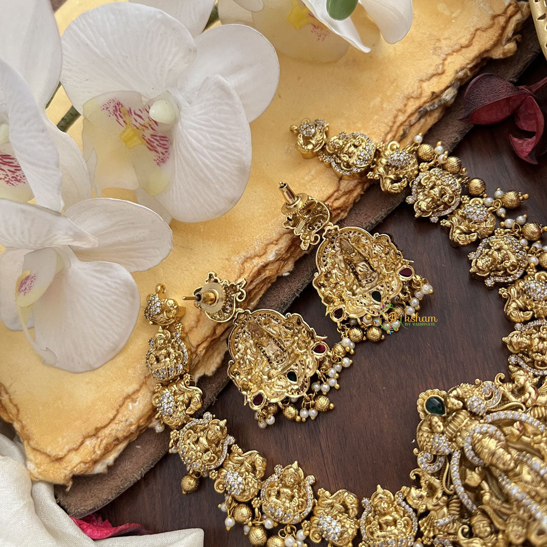 Vriksham Elegant Lakshmi AD Stone Short Neckpiece-Gold Bead-G17840