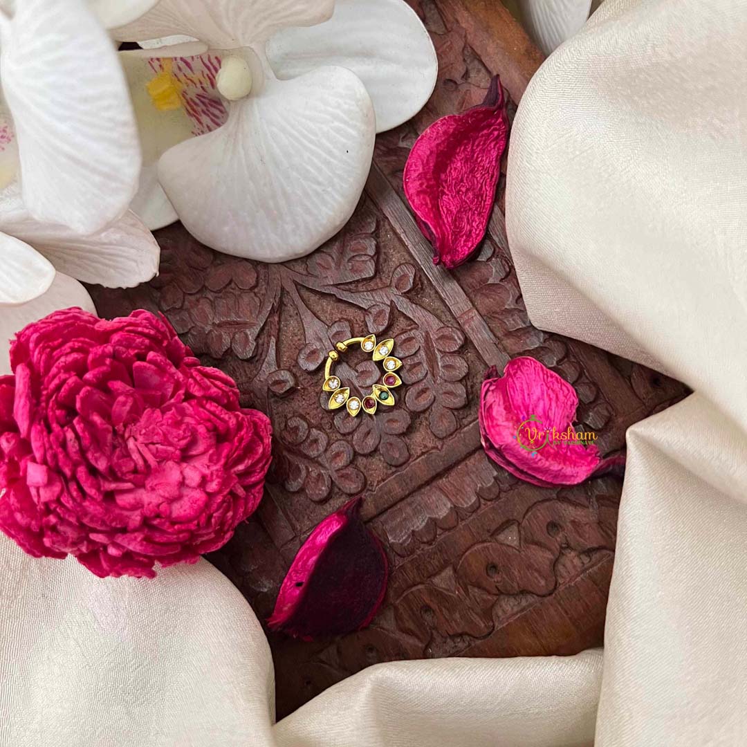 Vriksham Classic 5 Leaf Style Septum Ring-White Red & Green-G21461