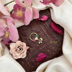 Vriksham Three Dot With Pearl Danglers Kundan Jadau Septum Ring-Red White & Green-J3929