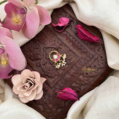 Vriksham  Antique Floral Style Gold-Toned Kundan Jadau Septum Ring-Red White-J3920