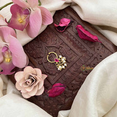 Vriksham  Pear Drop Style Gold-Toned Kundan Jadau Septum Ring-Red-J3921