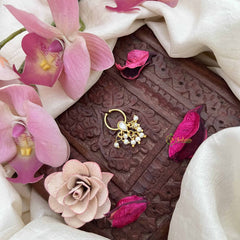 Vriksham  Pear Drop Style Gold-Toned Kundan Jadau Septum Ring-White-Pearls-J3922