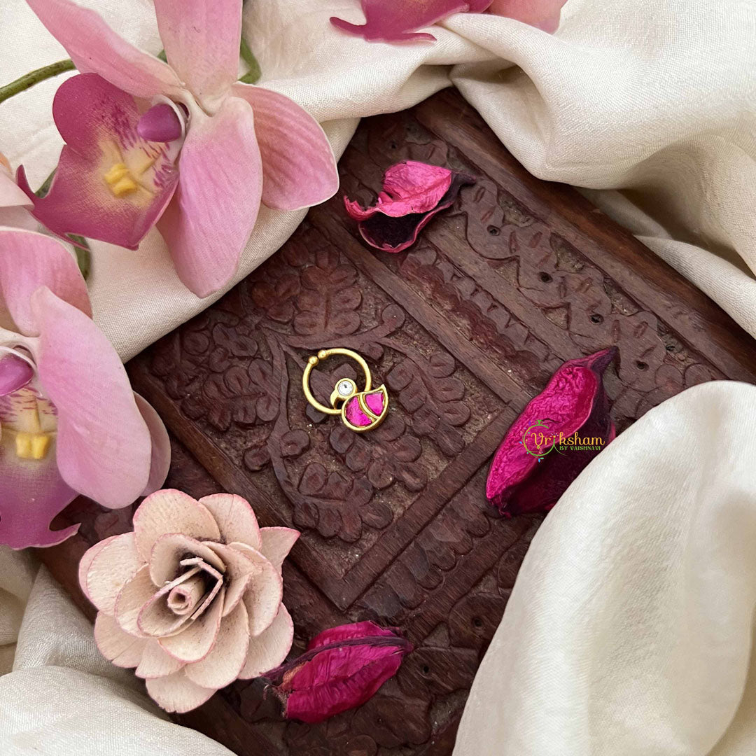 Vriksham Duck Style Gold-Toned Kundan Jadau With Red White Septum Ring-J3901