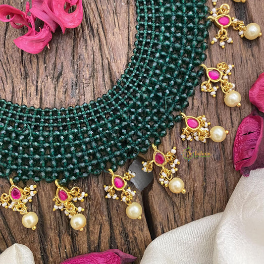 Vriksham Jadau Kundan Green Bead Choker-J2611