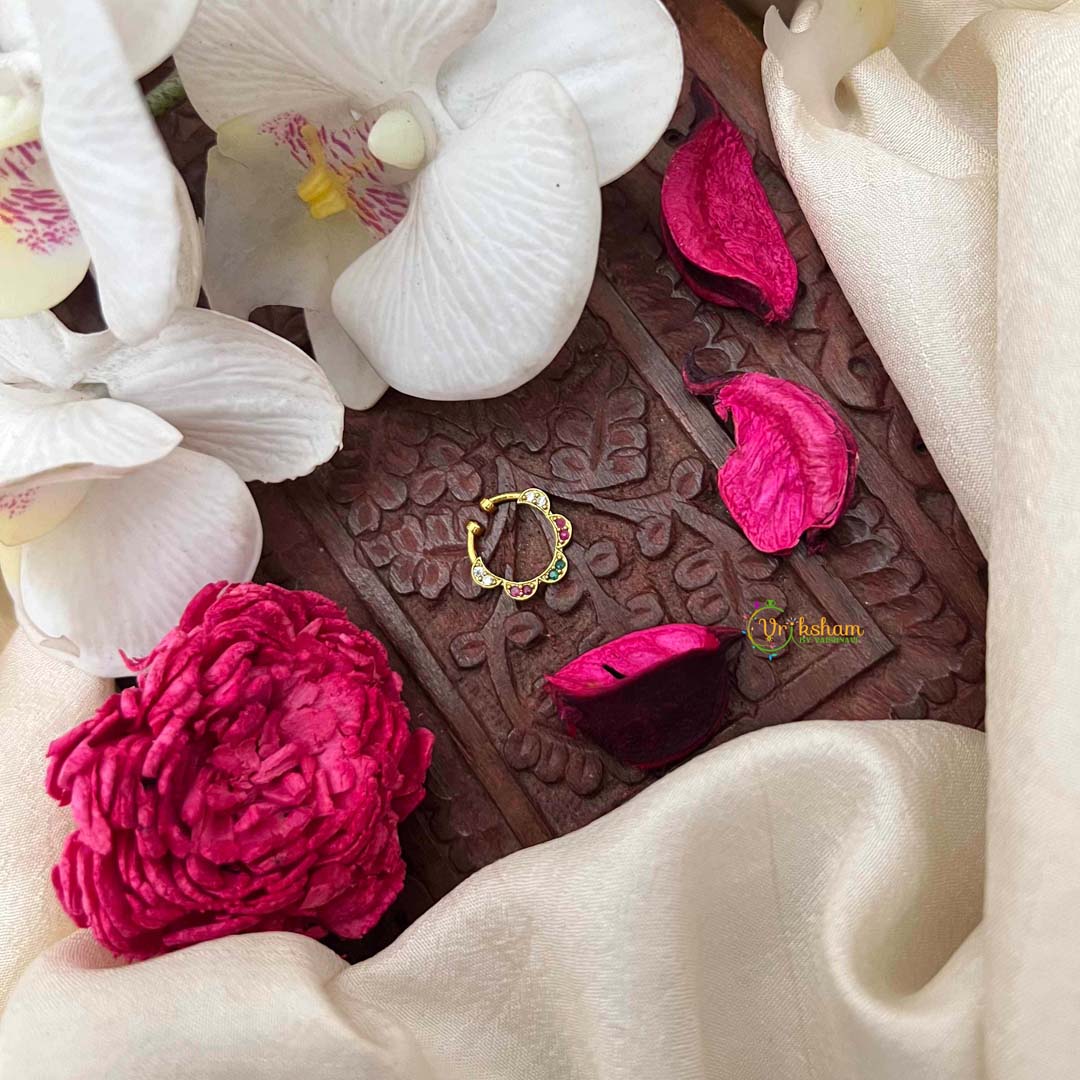 Vriksham Ethnic Gold-Plated Flower Style Septum Ring- Red White & Green-G21466