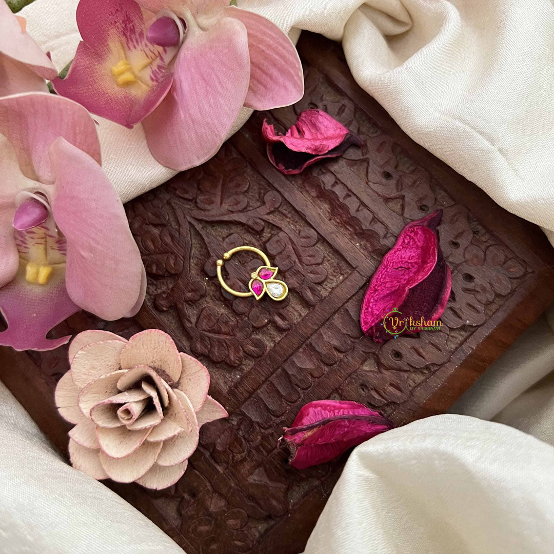 Vriksham Trio Shape  Gold-Toned Kundan Jadau With White Red Septum Ring-J3890