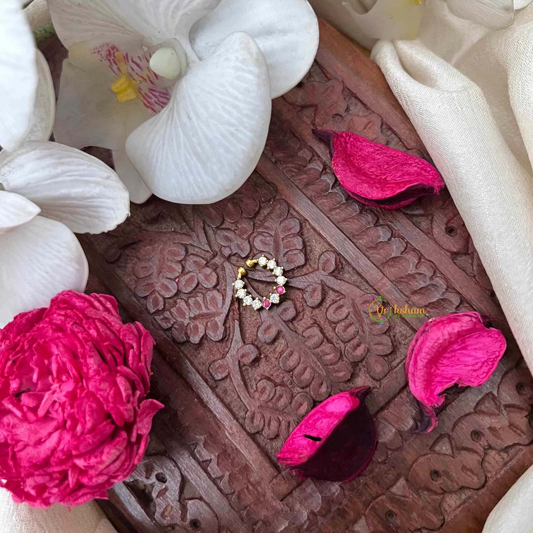 Vriksham Traditional Round Stone Style Septum Ring- Red  White-G21464