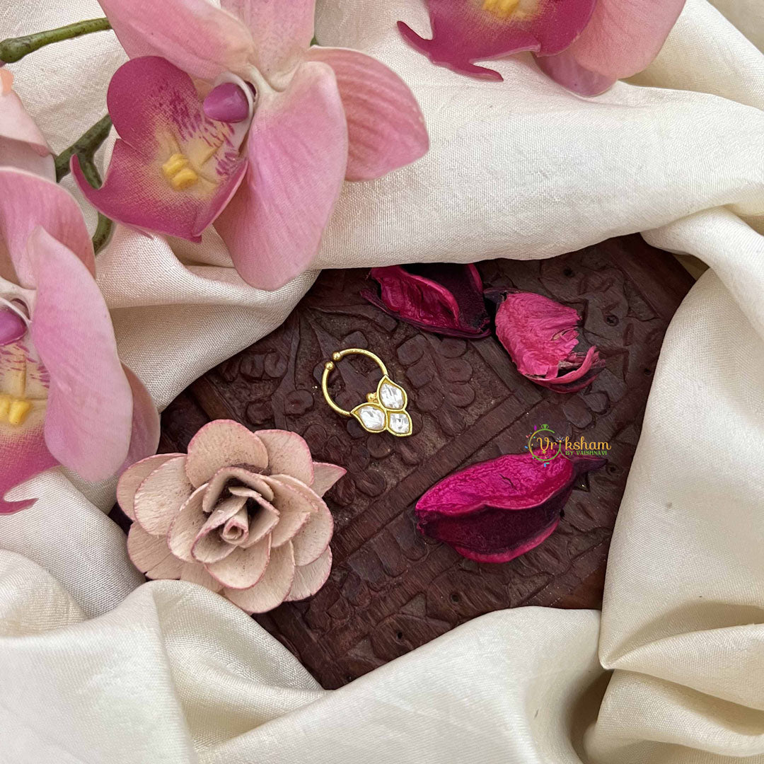 Vriksham Leaf Style Gold-Toned Kundan Jadau With White Septum Ring-J3905