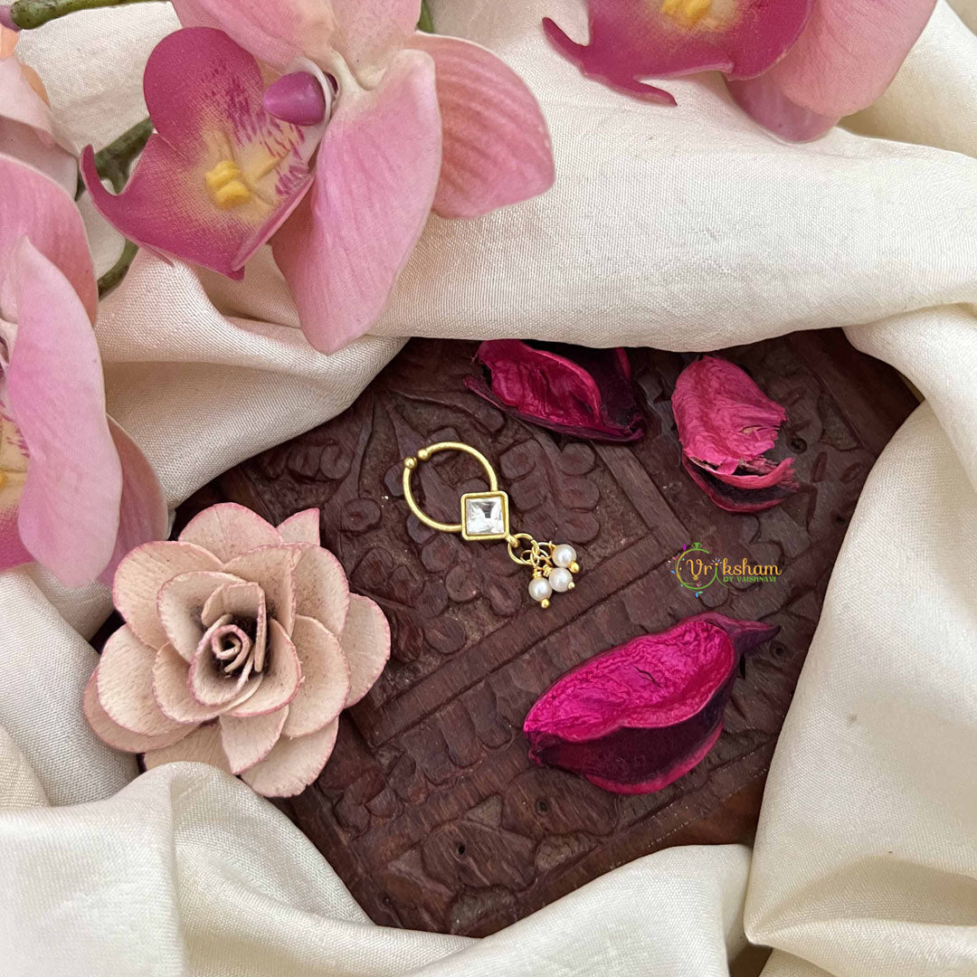 Vriksham Diagonal Style Gold-Toned Kundan Jadau With White Septum Ring-Pearls-J3910