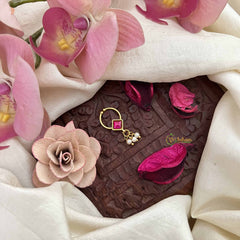 Vriksham Diagonal Style Gold-Toned Kundan Jadau With White Red Septum Ring-Pearls-J3911