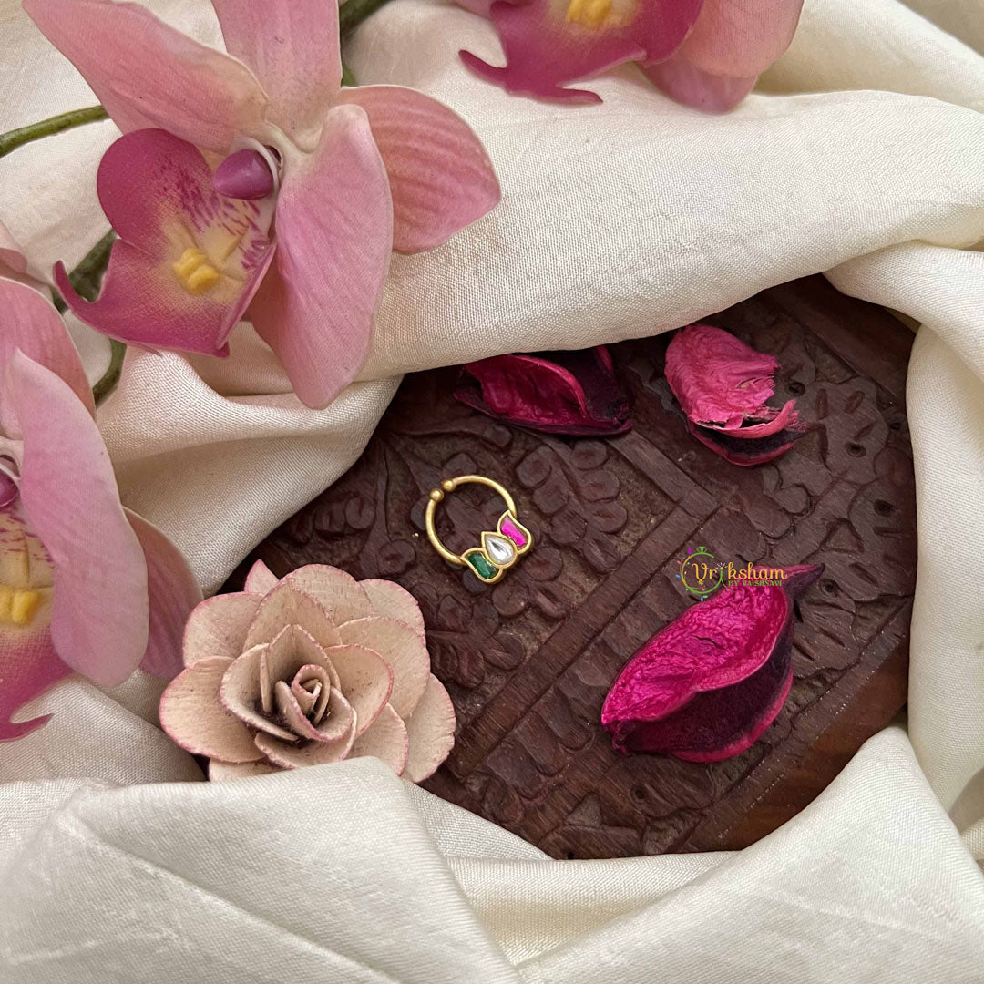 Vriksham Lotus Style Gold-Toned Kundan Jadau With White Green & Red Septum Ring-J3909