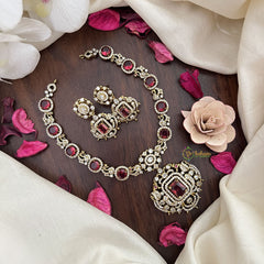 Vriksham Elegant Victorian Diamond Short Neckpiece-Red-VV1968