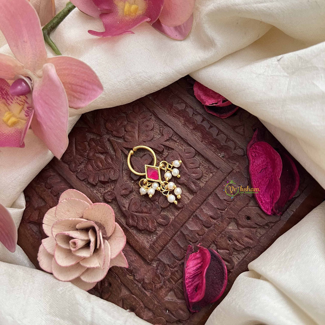 Vriksham Ruby Center With Pearl Clusters Gold-Toned Kundan Jadau Septum Ring-J3917