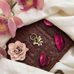 Vriksham Emerald Center With Pearl Clusters Gold-Toned Kundan Jadau Septum Ring-J3918