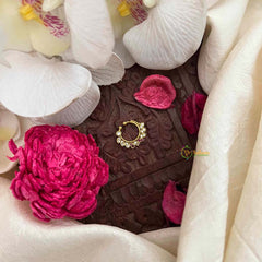 Vriksham Peacock Feather Gold-Plated Flower Style Septum Ring- Red White-G21468