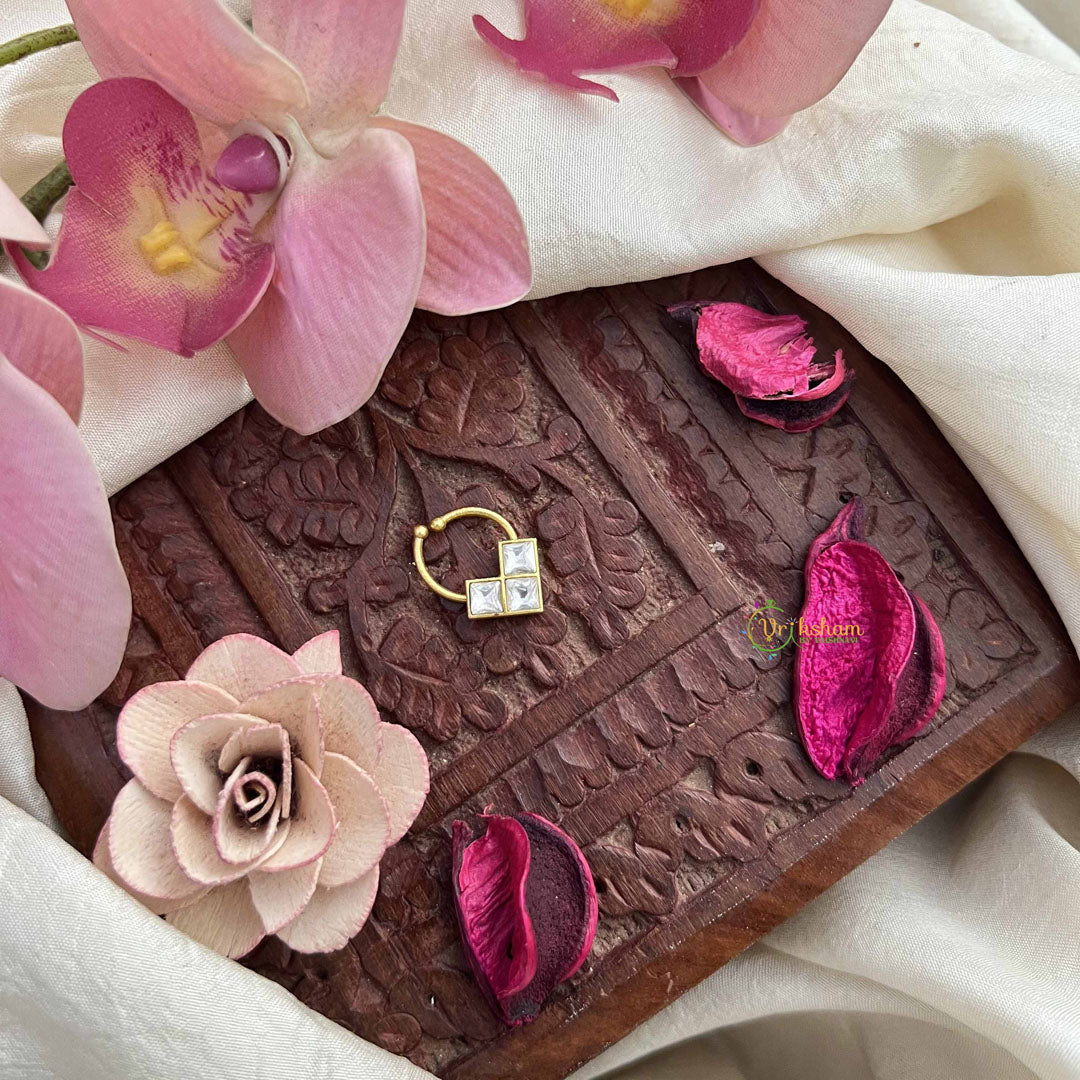 Vriksham Triangle Style Gold-Toned Kundan Jadau With White Septum Ring-J3899