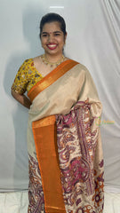 Vriksham Baby Pink Kalamkari Saree With Kanchi Border-VS4393