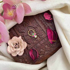 Vriksham Royal Polki Gold-Toned Kundan Jadau With Green White & Red Septum Ring-J3914