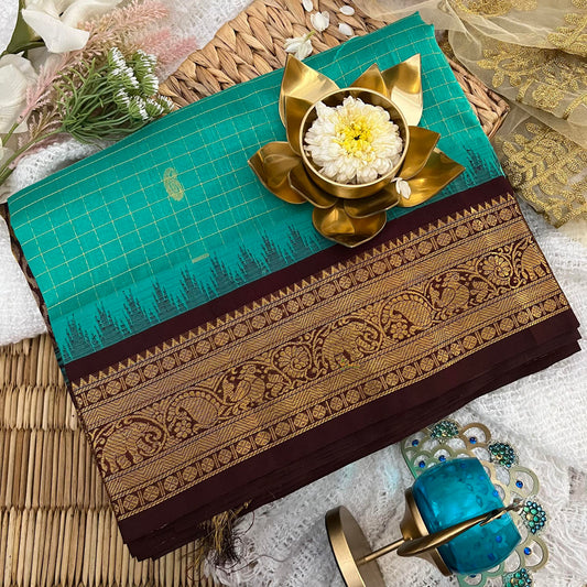 Mint Green Korvai Silk Cotton Saree-Vairaoosi Podi Kattam with Butta-Handloom-VS3397